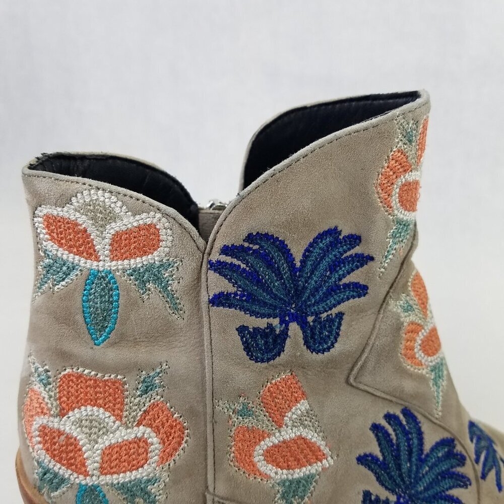 Rebecca Minkoff Lulu Too Boot 9.5 Grey Suede Embroidered Ankle Zip Boho Cowgirl - Picture 15 of 16